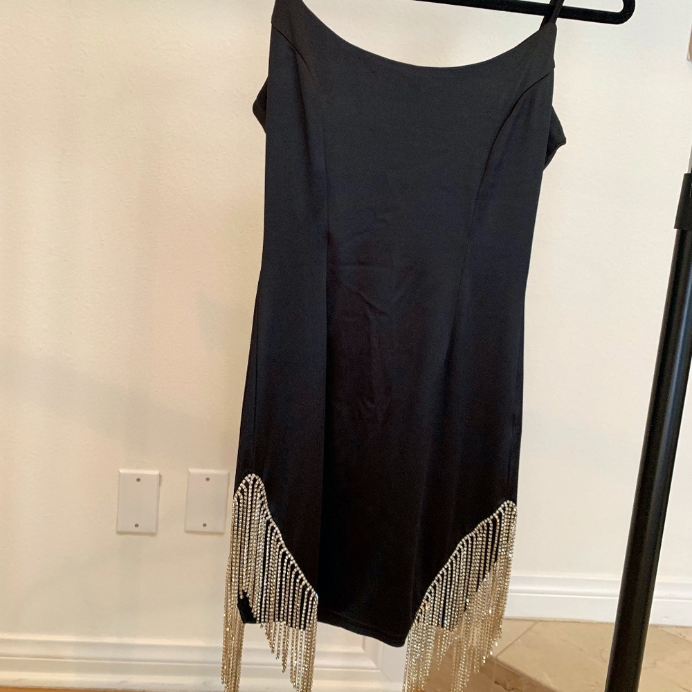 Black Satin LBD with rhinestone